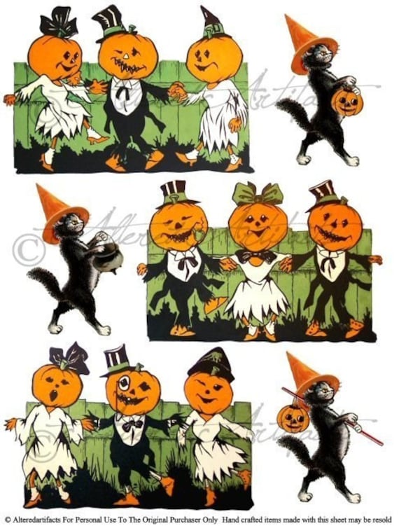 Printable Vintage Halloween Clip Art Pumpkin Dance Party