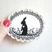 Rabbit Heart Brooch /SALE/ Illustration Crochet Frame /Black Silhouette Pin, Wearable Art Jewelry