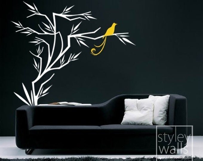 Branch and Birds Wall Decal, Branch Wall Sticker, Bird on Branch Japanese Style Wall Decal for Home Living Room Decor