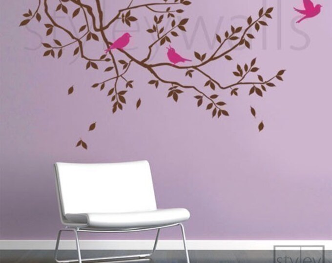 Branch Wall Decal, Branch and Birds Wall Decal, Branch with Birds Wall Sticker, Nursery Baby Room Wall Decal, Kids Children Room Decor
