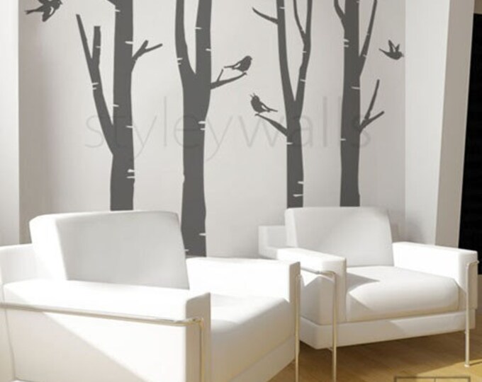 Winter Trees Wall Decal, Birch Trees Wall Decal, Birds in Winter Tree Wall Decal GIFT BIRDS Nature Wall Decal, Forest Birch Trees Stickers