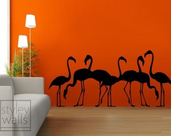 Flamingos Wall Decal, Flamingos Wall Sticker for Home Office Living Room Wall Decor, Safari Flamingos Wall Decal, Tropical Birds Wall Decal