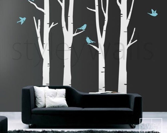 Birch Trees Wall Decal Winter Trees Wall Decal Birds GIFT BIRDS Vinyl Wall Decal, Wall Art decor, Tree Wall Decals, Nursery Children decor