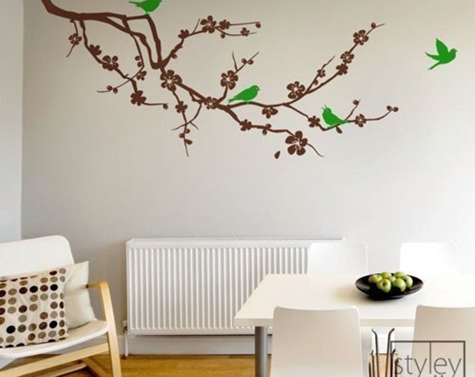 Cherry Blossom Branch and Birds Wall Decal, Cherry Blossom Branch Wall Sticker, Cherry Branch and Birds Wall Decal for Home DecorEXTRA LARGE