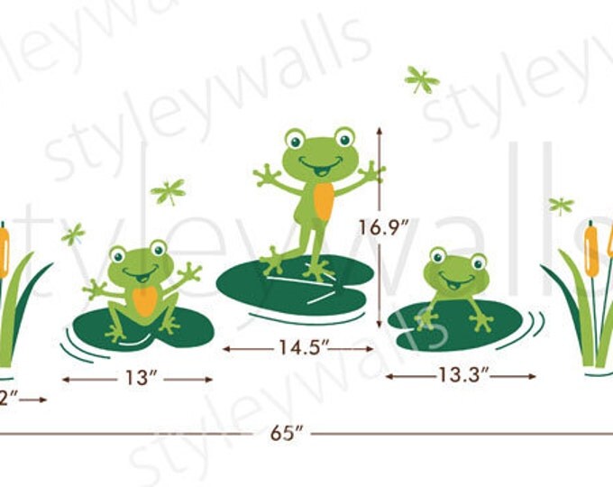 Frogs Wall Decal, Bathroom Wall Decal, Frogs Wall Sticker, Froggy Friends and Dragonflies, Nursery Vinyl Wall Decal, Frogs Kids Room Decor