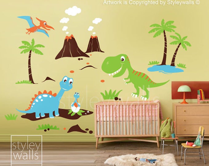 Dinosaurs Wall Decals ,Dino Land Wall decal, Dinosaurs Wall Sticker HUGE Set Children Nursery Kids Playroom Wall Decal Sticker Baby Room
