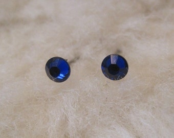 Tiny Niobium Post Earrings - "Cobalt Blue Crystals 2mm" (Hypoallergenic Earrings for Sensitive Ears // Nickel Free Stud Earrings)