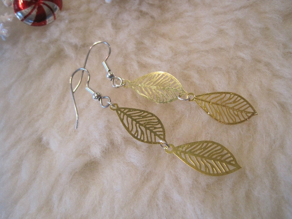 Surgical Steel Earrings Golden Falling Leaves
