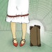 8x10 illustration print: Crossroads (girl wearing red shoes with suitcase in train station)