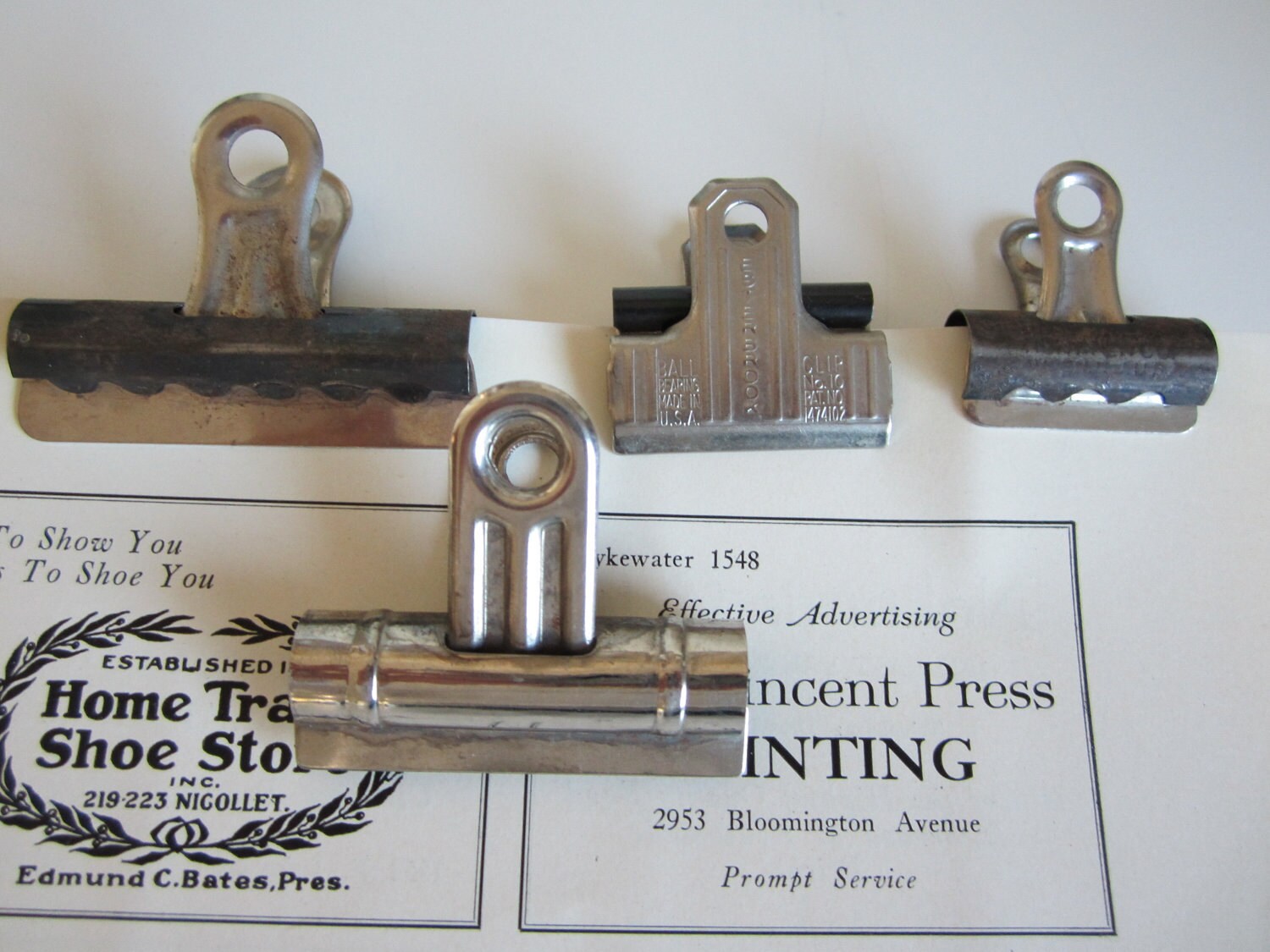 Four Vintage Paper Clamps / Clips Industrial