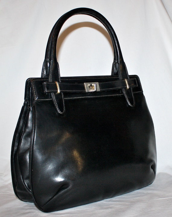 Authentic Vintage GUCCI Large Black Leather Birkin Style Tote