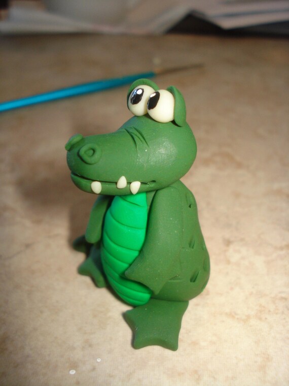 Alligator Clay Figurine