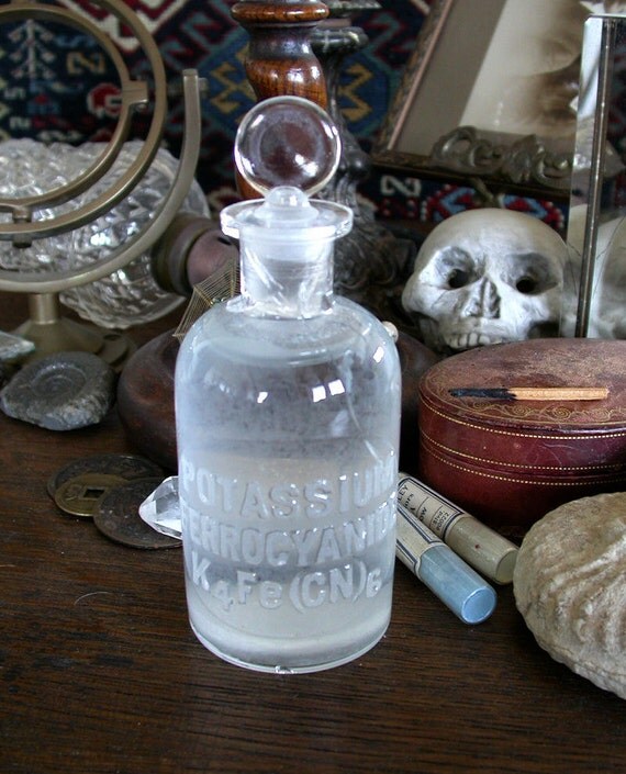 Vintage Cyanide Bottle Glass Stopper Raised Letters Chemistry