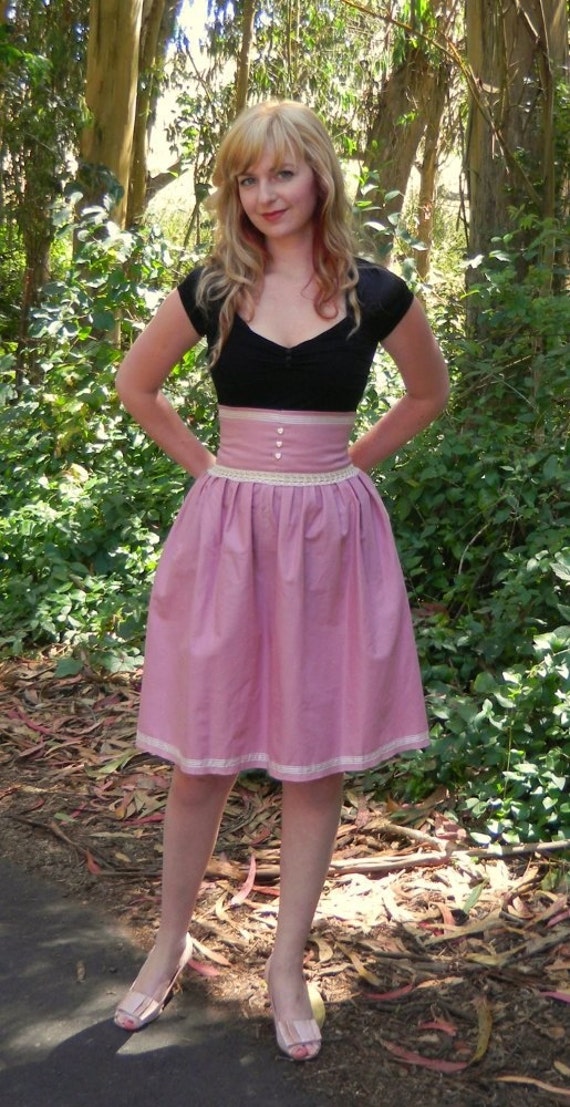 Items similar to Pinup Skirt, Vintage, Retro High Waisted Linen Pink ...