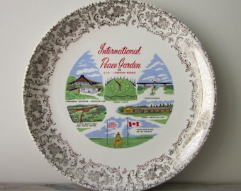 Vintage Travel Souvenir Plate for International Peace Garden USA Canada