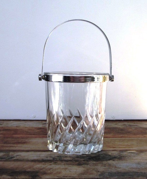 Glass Ice Bucket with Silverplate Handle by 22BayRoad on Etsy