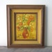 Vintage Oil Painting - Signed - Yellow Gold Orange Flowers in Vase with Gold Fabric Matte and Wood Frame