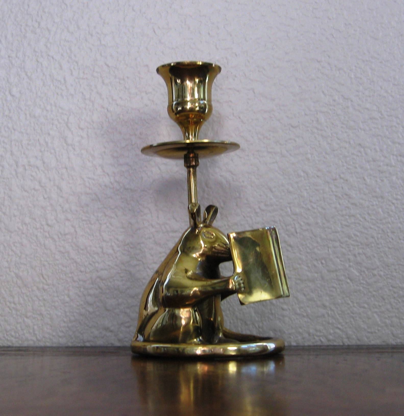 Brass Candlestick with Mouse Reading a Book by 22BayRoad on Etsy
