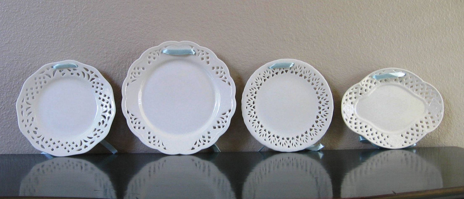 Set of Four White Decorative Hanging Plates