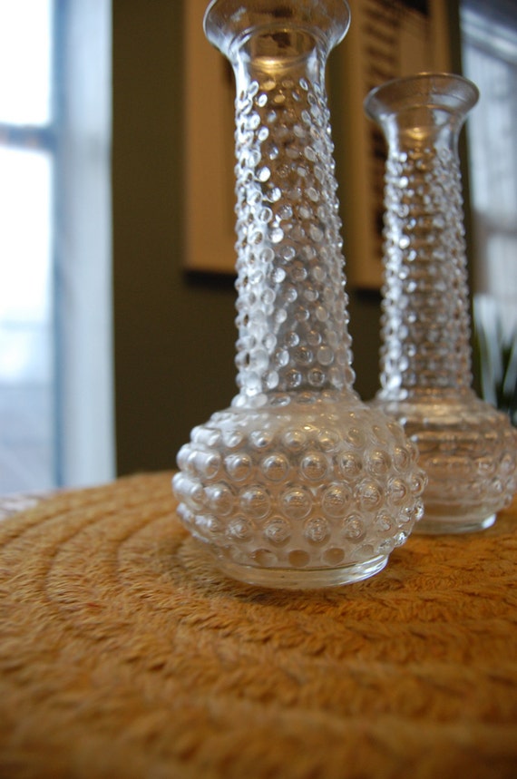 Two Vintage Eo Brody Hobnail Clear Bud Vase 