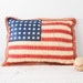 1920's Silk Ribbon American Flag Pillow - Folk Art Hand Embroidered 48 Stars