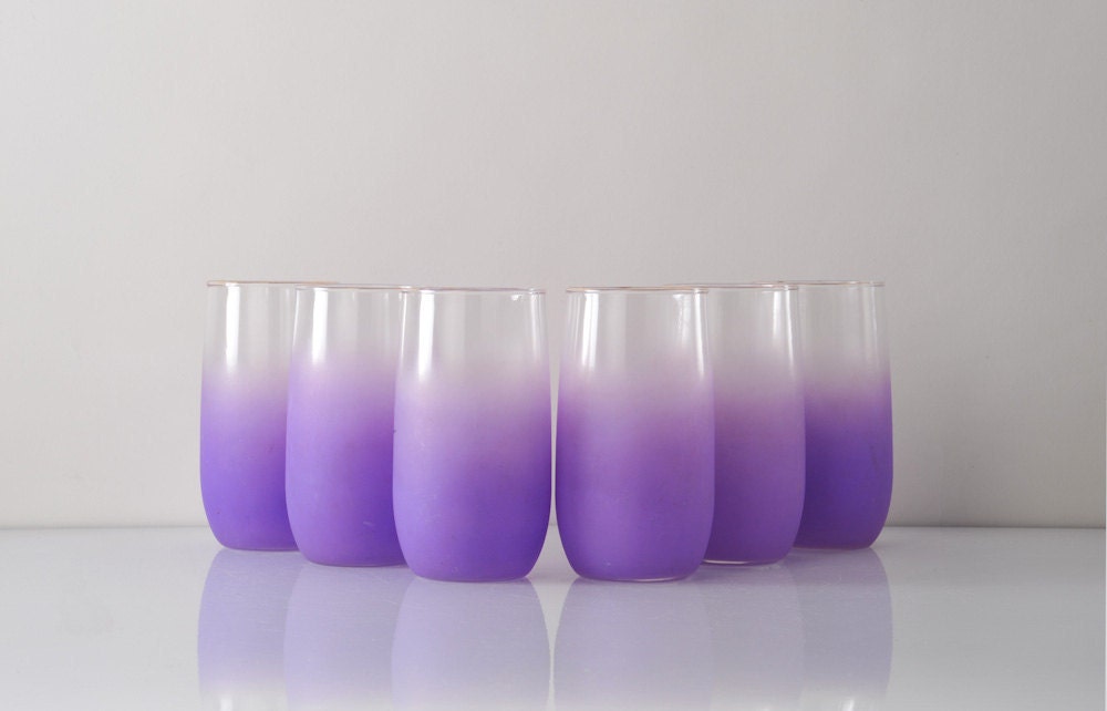 Purple Frosted Vintage Drinking Glass Set of Six