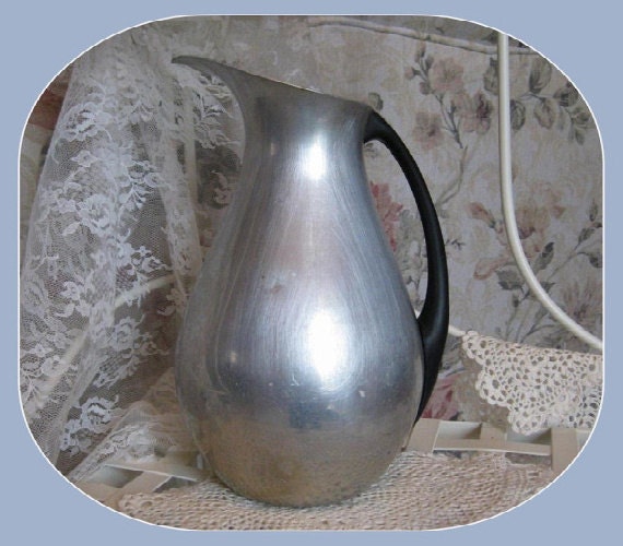 Vintage Water Pitcher Vase Collectible 1950s Metal