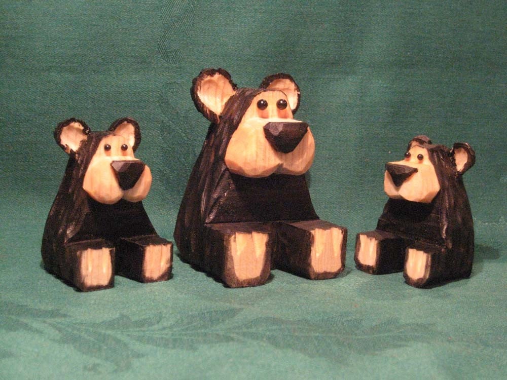 Hand Carved Handmade Bear Family Wood Carvings