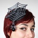 SUMMER SALE - Halloween Hat, Spiders Cobweb Fascinator, Glittery Cobweb & Hanging Spider