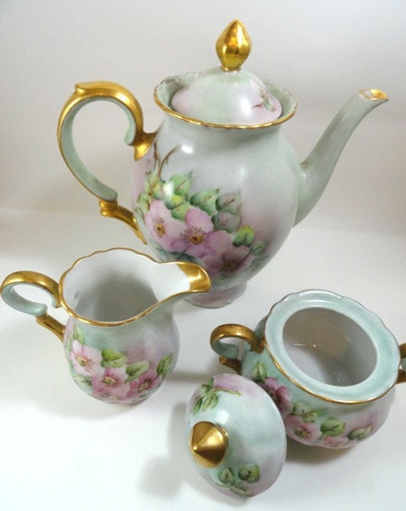 Bavaria Germany Hand Painted Teapot/Tea pot creamer sugar