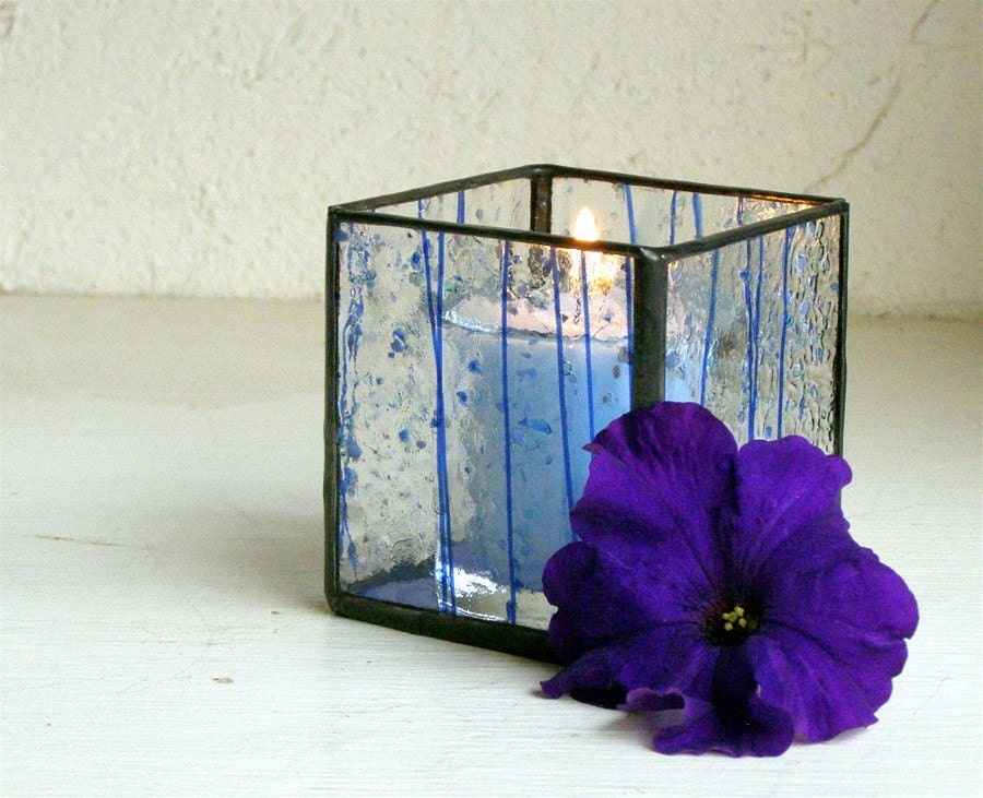 Stained Glass Votive Candle Holder Blue by GreenhouseGlassworks