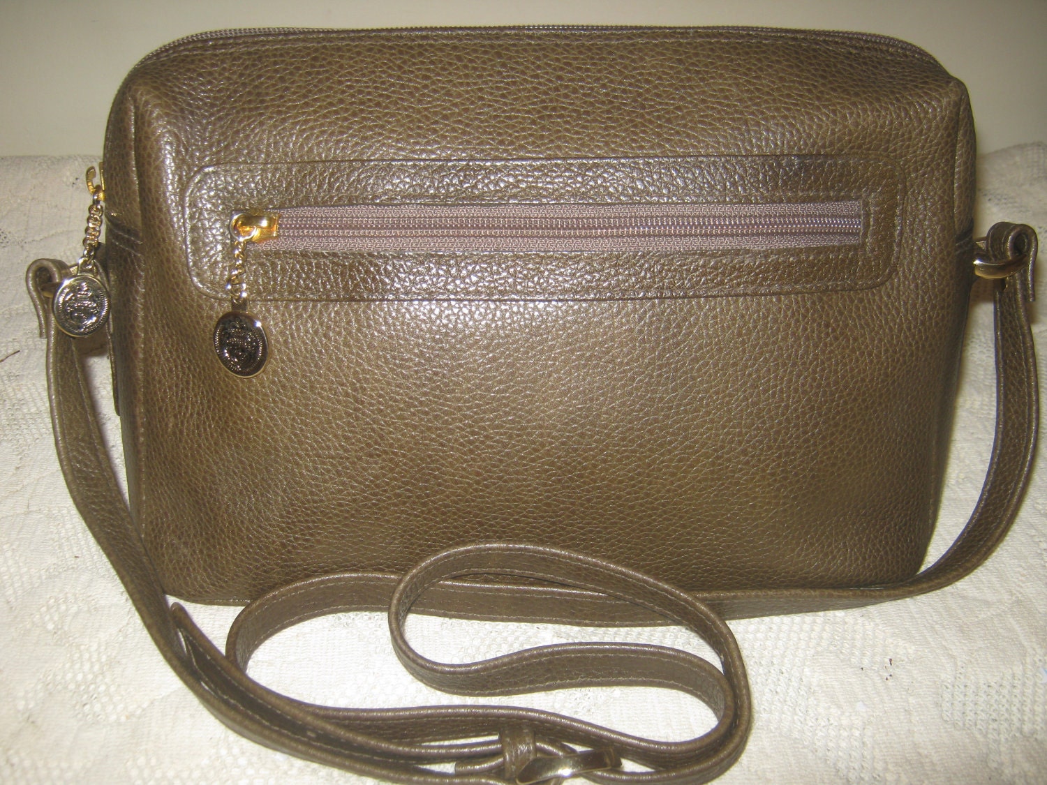 Vintage Liz Claiborne Handbag green leather Classy Shoulderbag