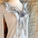 Romantic Poet Long Sleeved Tee in cream, pale pink, heather grey and indigo blue--- shabby chic blossom and ruffles. Ready to ship.