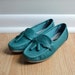 SALE Loafers Leather Granny Bright Teal Green Slip On Vintage Size 5.5 - 6