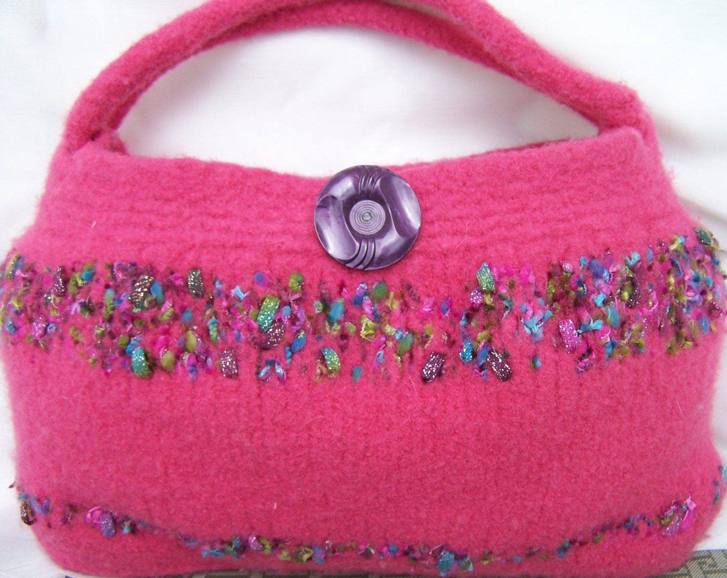 Knit Felted Wool Hobo Handbag Purse in Honeysuckle Pink
