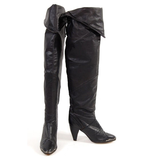 RESERVED Vintage 80s THIGH HIGH otk black leather Zodiac boots