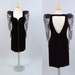 SALE Vintage 80s black velvet mini dress HUGE structural net sleeves