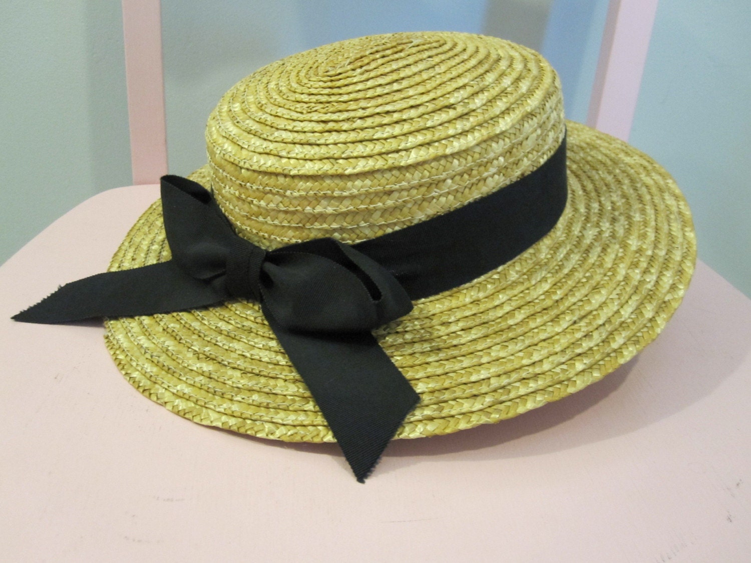 Vintage Straw Boater Hat by TenderVintage on Etsy