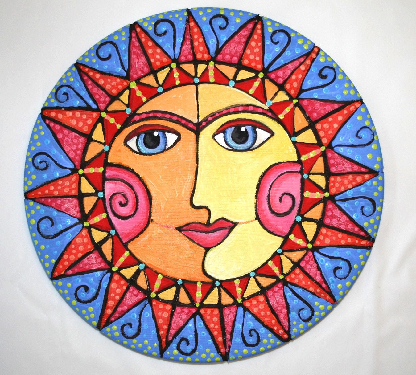 Whimsical Carved Smiling Sun Wall Art