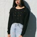 Vintage 1980's Black Studded Gold Diamond Crop Top S/M