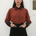 RESERVED FOR littleducky775/Vintage 1980's Mahogany Silk Western Embroidered Oxford Blouse M