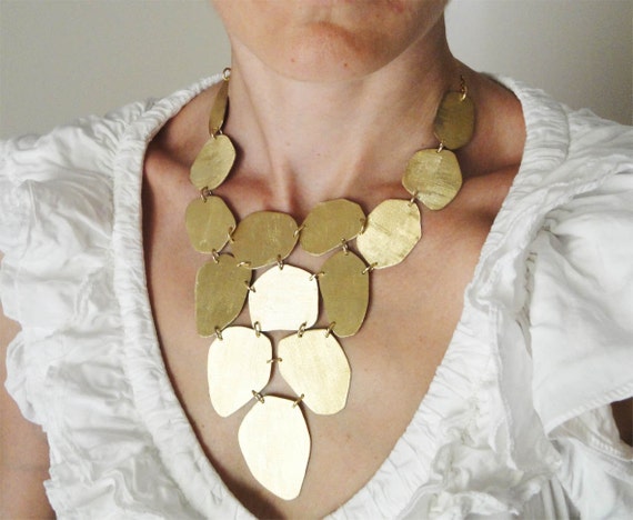 gold statement necklace24Kt gold bib organic bronze necklace