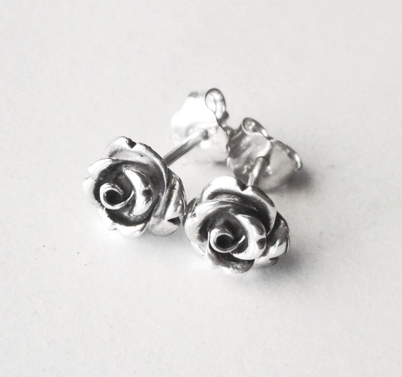 silver rose earrings silver rose stud earrings flower stud