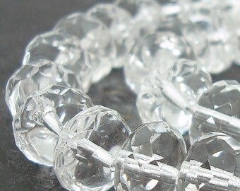Czech Glass Beads 11 x 7mm Crystal Clear Faceted Rondelles - 6 Pieces
