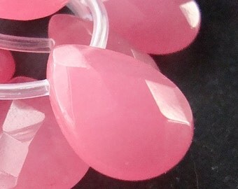Jade Teardrop Beads 25 x 18mm Bright Pink Candy Faceted Briolettes - 2 Pieces