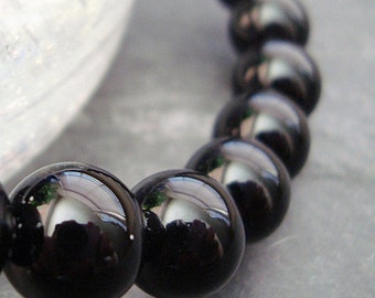Onyx Beads 12mm Jet Black Onyx Smooth Shiny Rounds - 8 Pieces