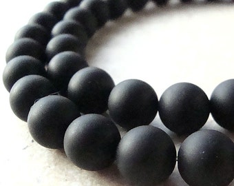 6mm Jet Black Onyx Smooth Frosted Matte Round Beads - 12 Pieces