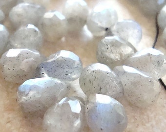Labradorite Beads 10 x 7mm Blue Flash Gray Faceted Full Teardrop Briolettes - Last 8 Pieces