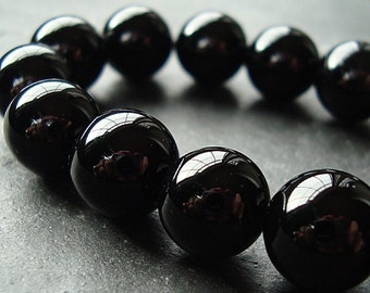 Onyx Beads 6mm Jet Black Onyx Smooth Shiny Rounds - 12 Pieces