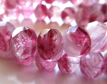 Czech Glass Beads 9 x 6mm Designer Molten Mulberry Grape Faceted Rondelles - 8 Pieces